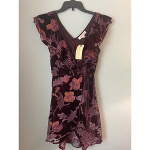 Band  of Gypsys's dress size X-small burgundy floral burnt velvet NWT